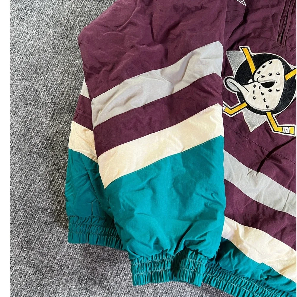 Vintage Apex One Mighty Ducks Puffer Jacket Mens Large Eggplant 90s Quarter Zip
